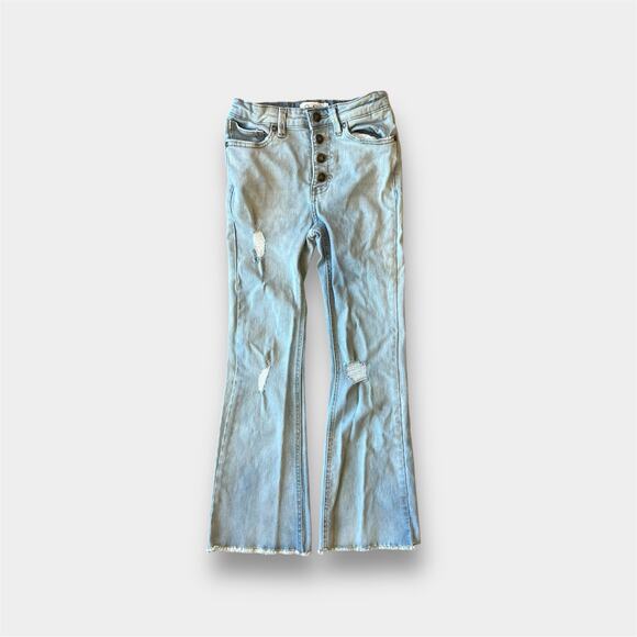 Jessica Simpson Girls Button Fly Light Wash Sidney Flare Leg Distressed Jeans 8 - Picture 1 of 11